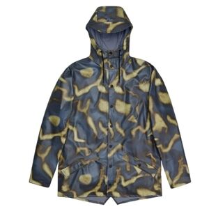 NWT Rains Denmark Waterproof Jacket W3 Morph Abstract Gray Tan Unisex L